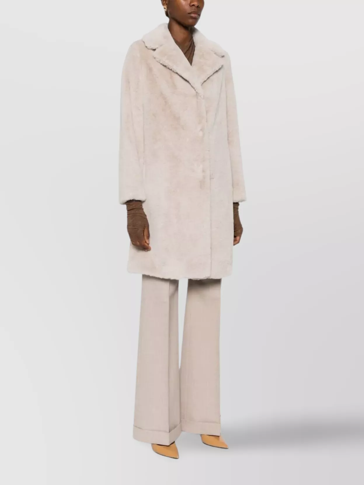 Herno Faux Fur Long Sleeve Coat With Pockets