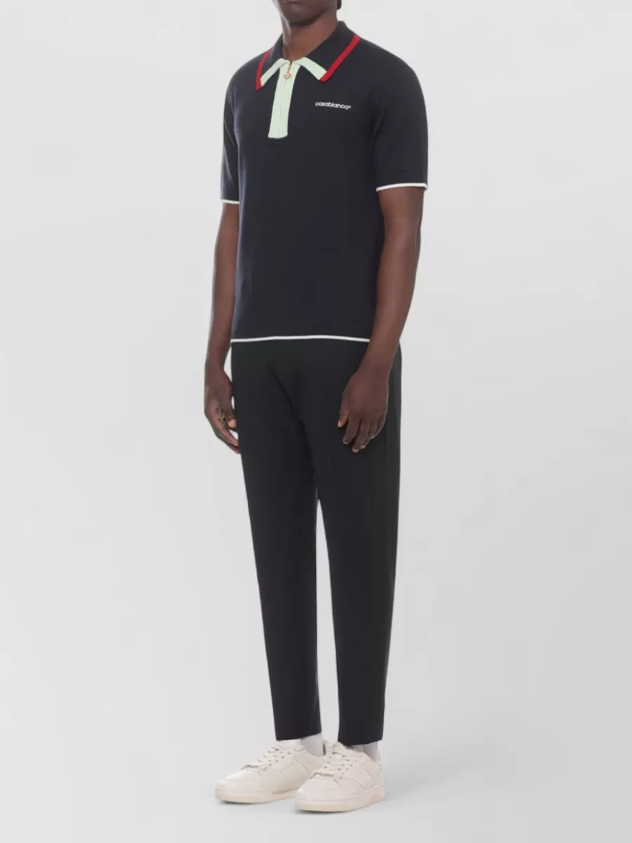 Casablanca Merino Wool Fine-Knit Short-Sleeve Polo Shirt