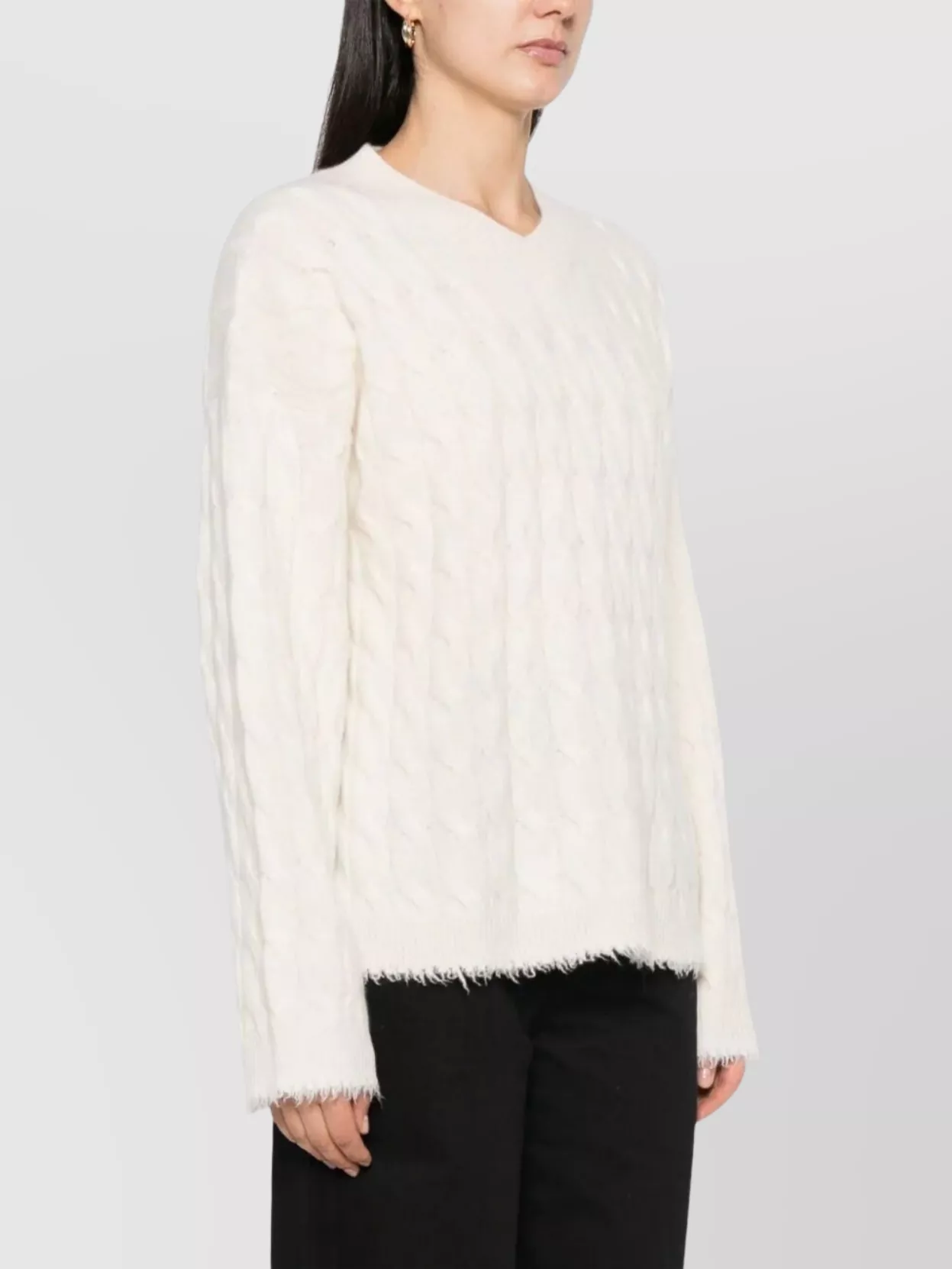 Re/Done Cable Knit Cashmere V-Neck Sweater