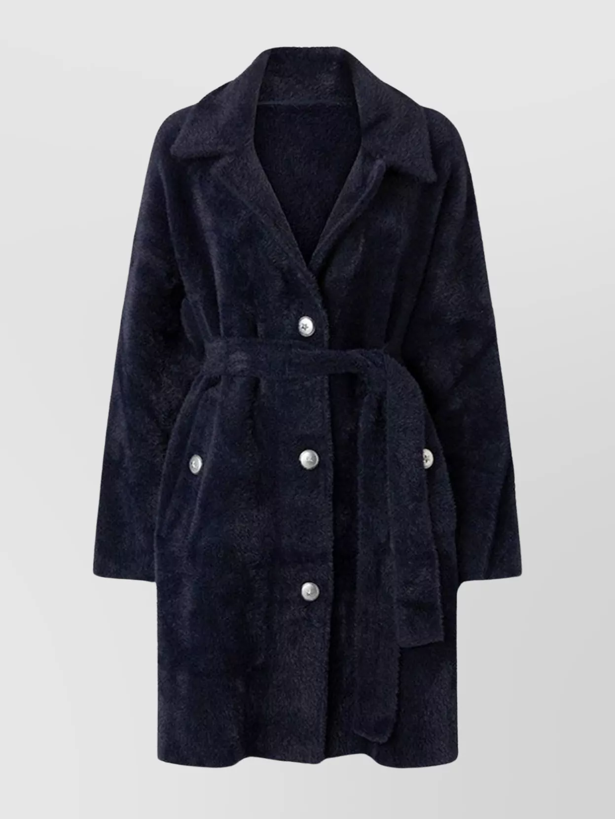 Pinko Double-breasted Coat Belted At The Waist In Blue