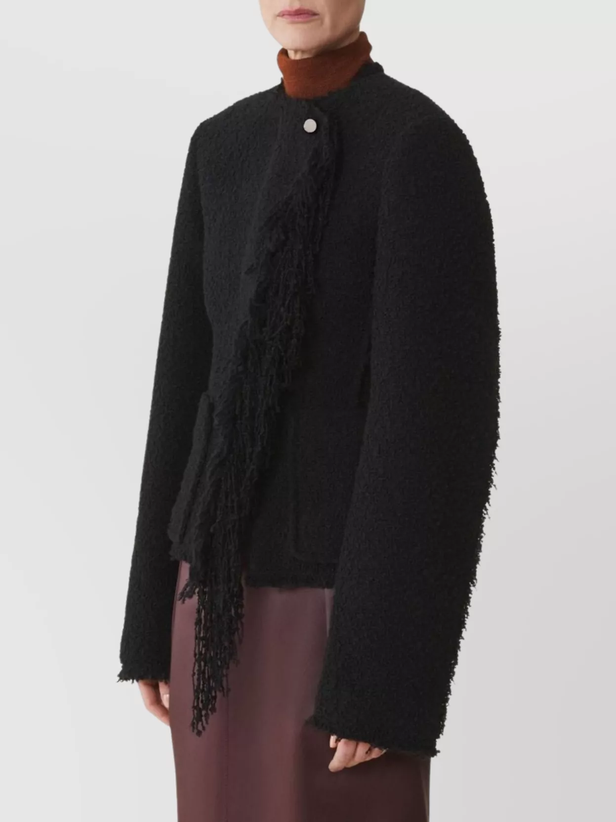 Lanvin Asymmetrical Fringe Blazer Button Detail