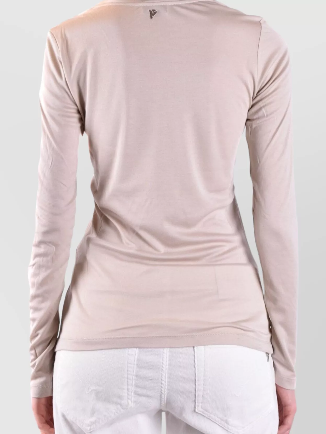 Dondup Lightweight Long Sleeve Soft Stretch V-neck Top In Neutral