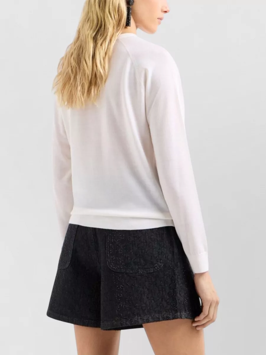 Emporio Armani Virgin Wool Fine-Knit Rhinestone-Embellished Crew-Neck Jumper