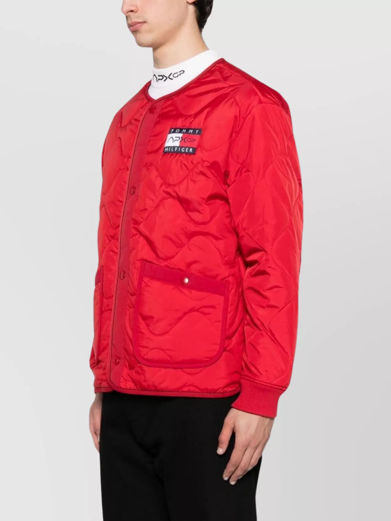 Tommy Hilfiger Quilted Front Pockets Ribbed Cuffs Sweatshirt In Red