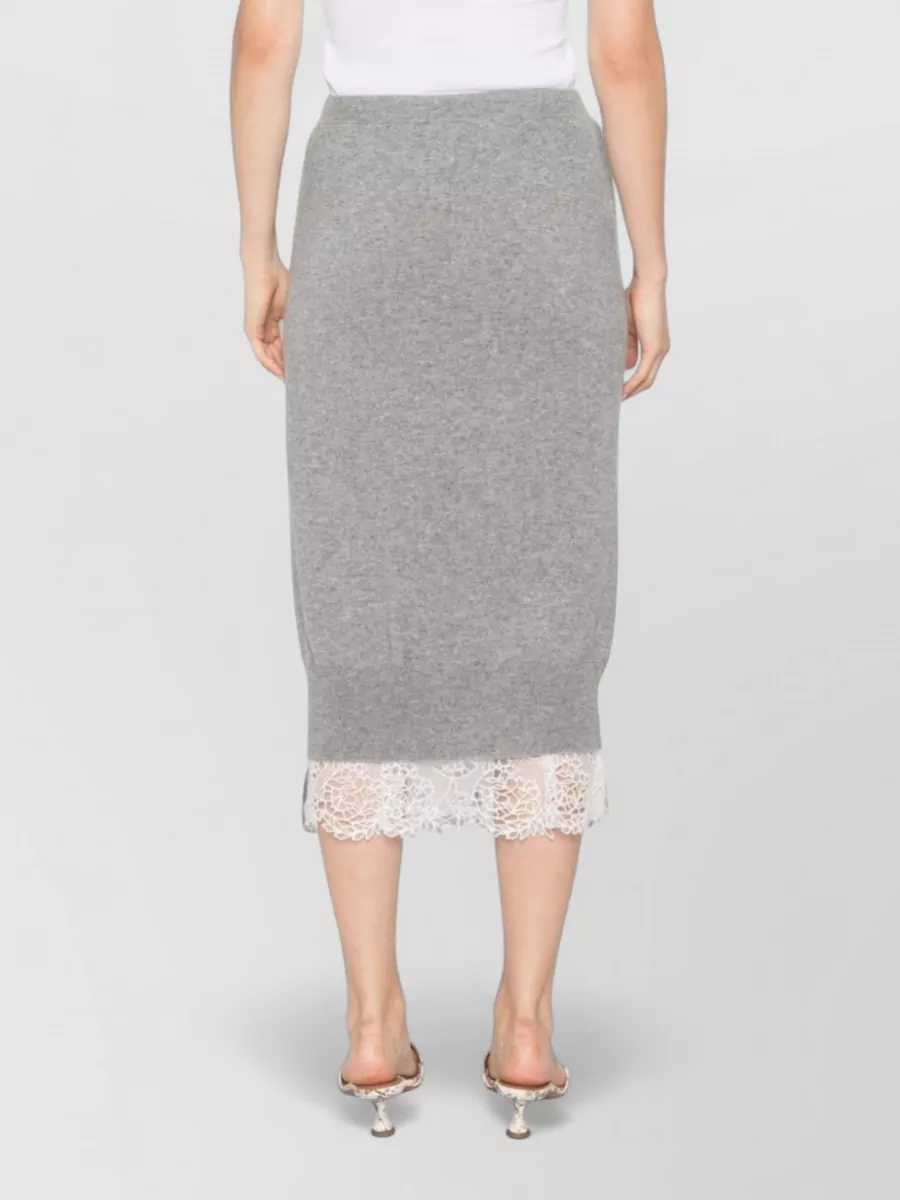 Ermanno Scervino Cashmere Knitted Lace Trim Midi Skirt