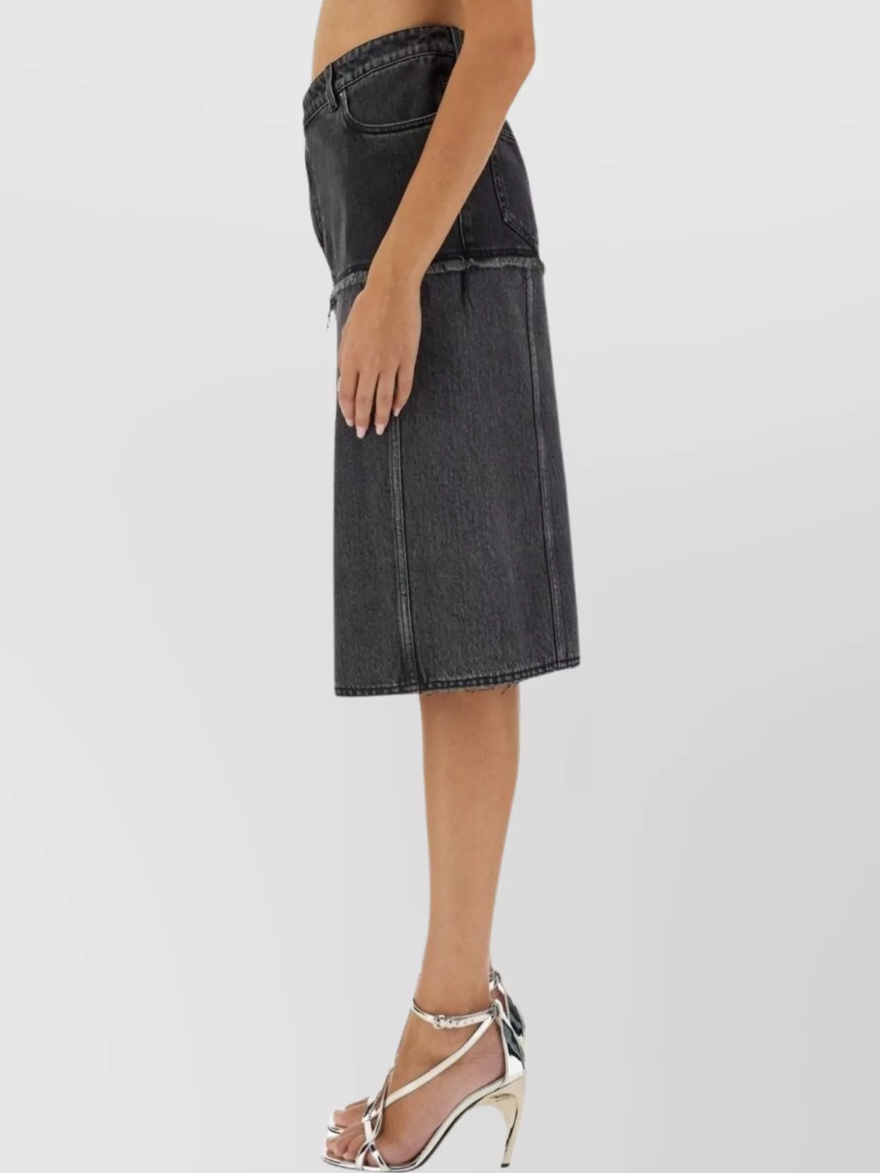 Alexander Mcqueen Mcqueen Two-tone Low Rise Denim Midi Skirt