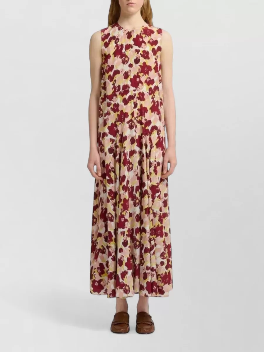 Marni Silk Sleeveless Floral-Print Pleated Maxi Dress