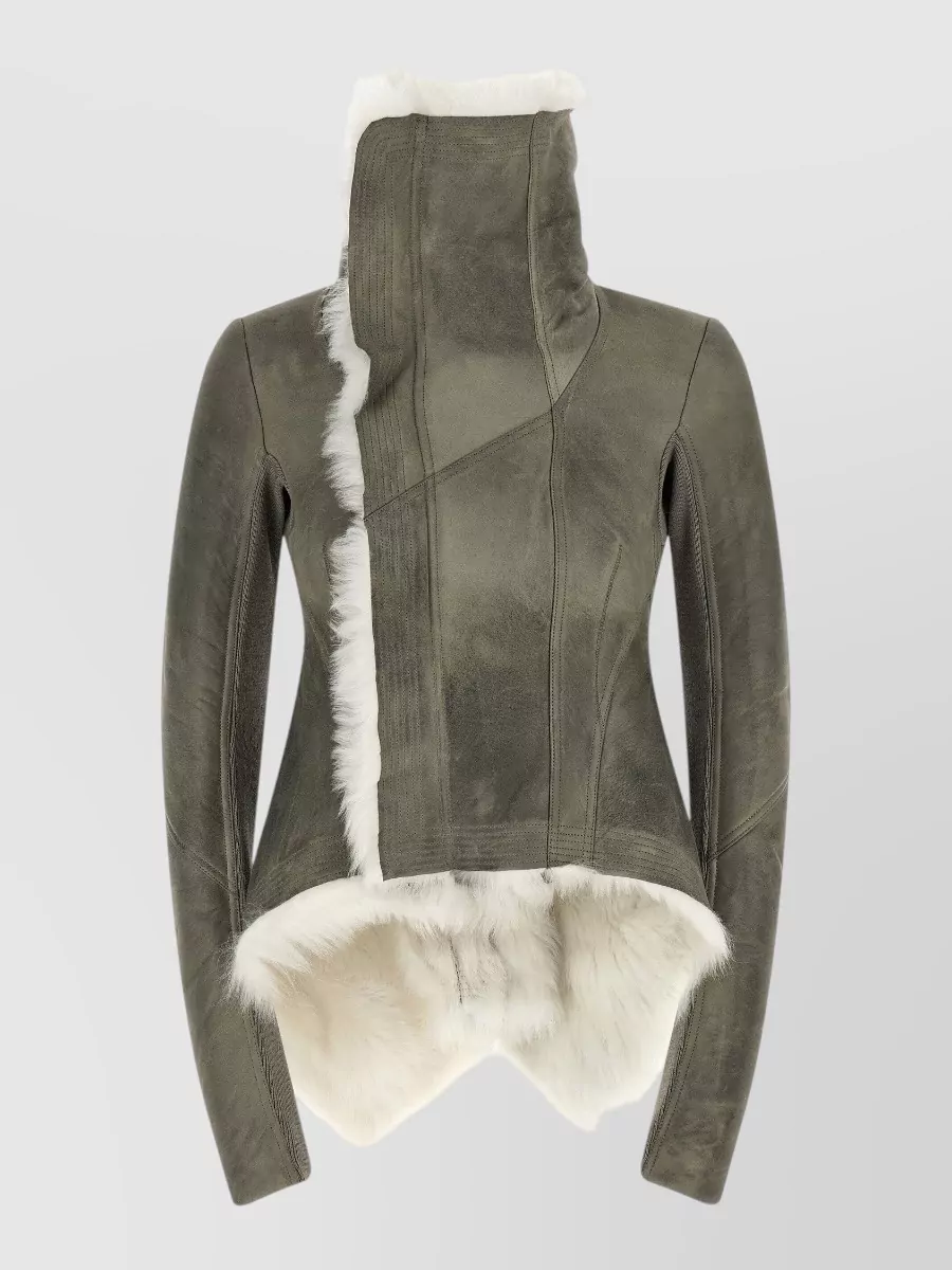 Rick Owens shearling asymmetric crater neck jacket