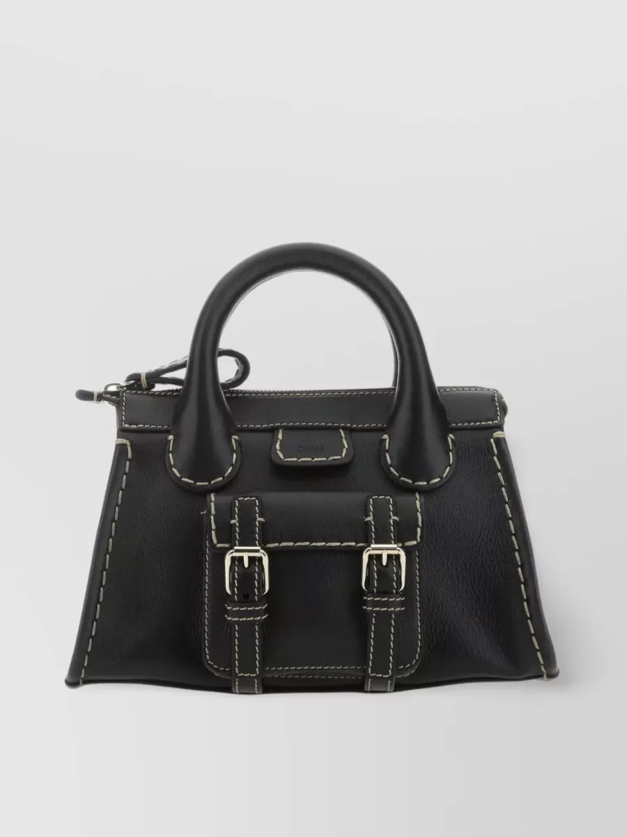 Shop Chloé Compact Leather Edith Bag In Black
