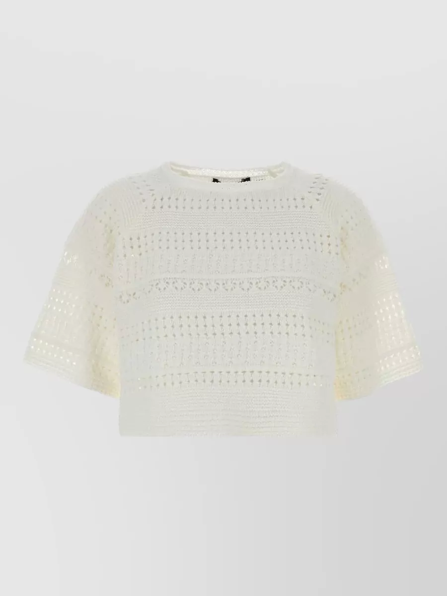Weekend Max Mara cotton cropped perforated knit short-sleeve sweater