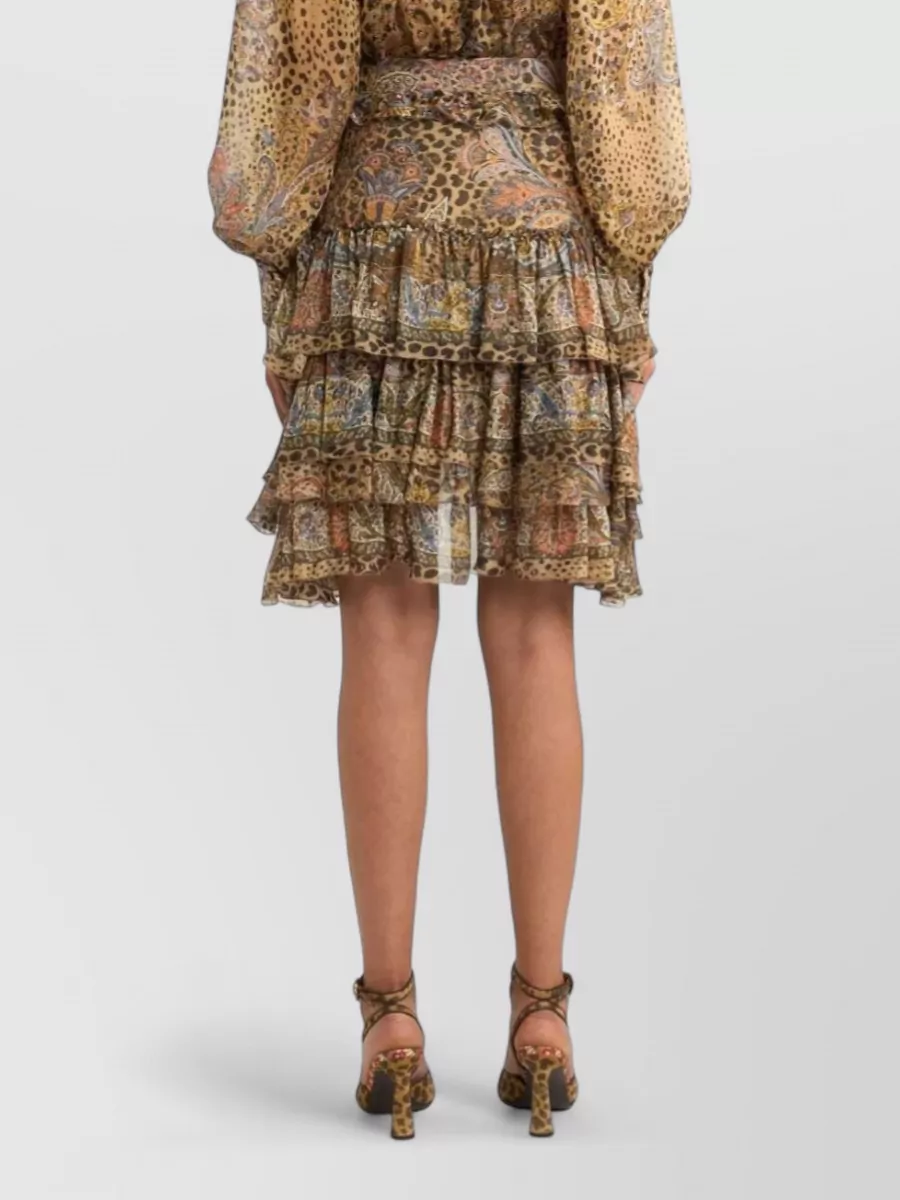 Etro Silk Tiered Paisley-Print Asymmetric Skirt