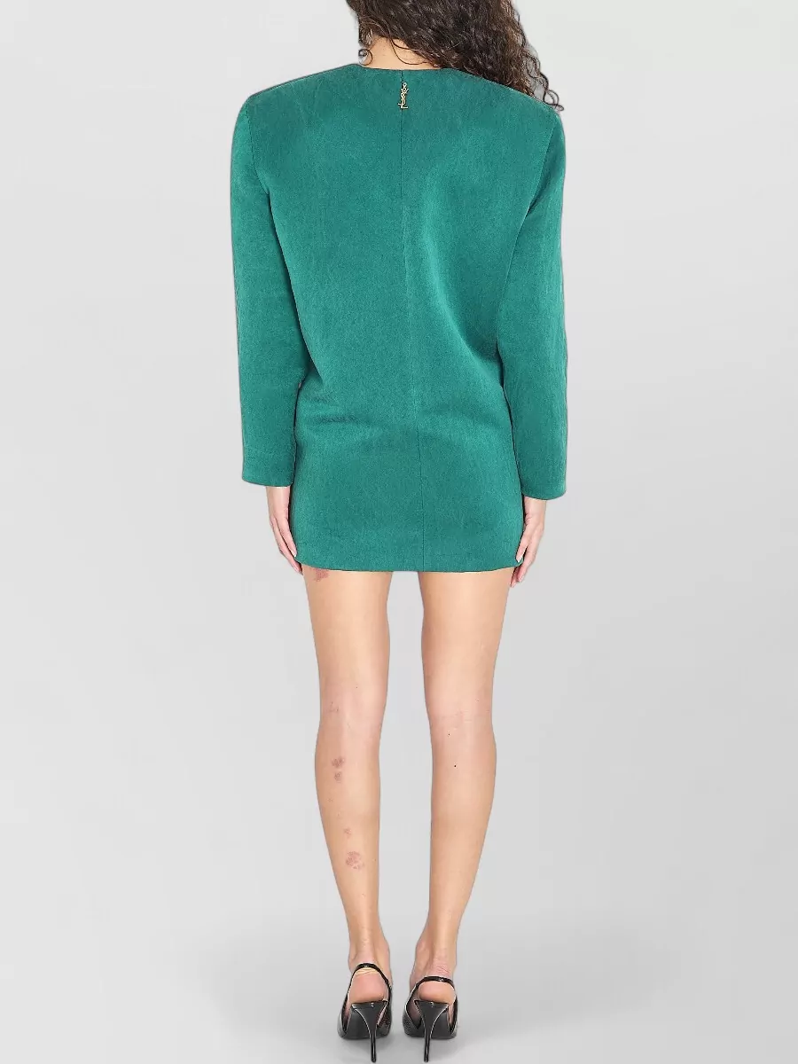 Saint Laurent Satin Silk Mini Dress Structured Shoulders