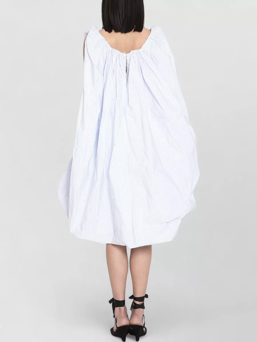 Jacquemus Striped Off-The-Shoulder Draped Gathered Balloon-Hem Midi Dress
