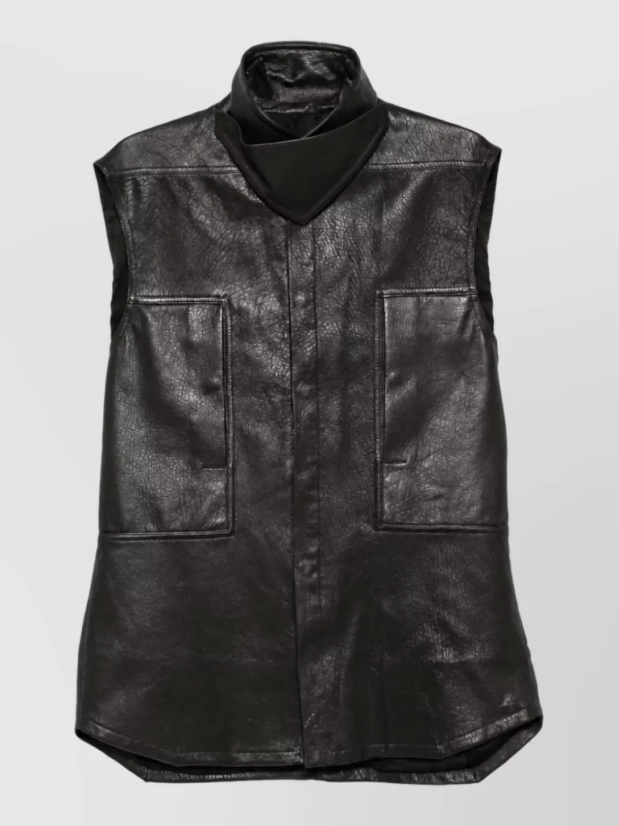 Rick Owens lamb leather sleeveless high neck coat