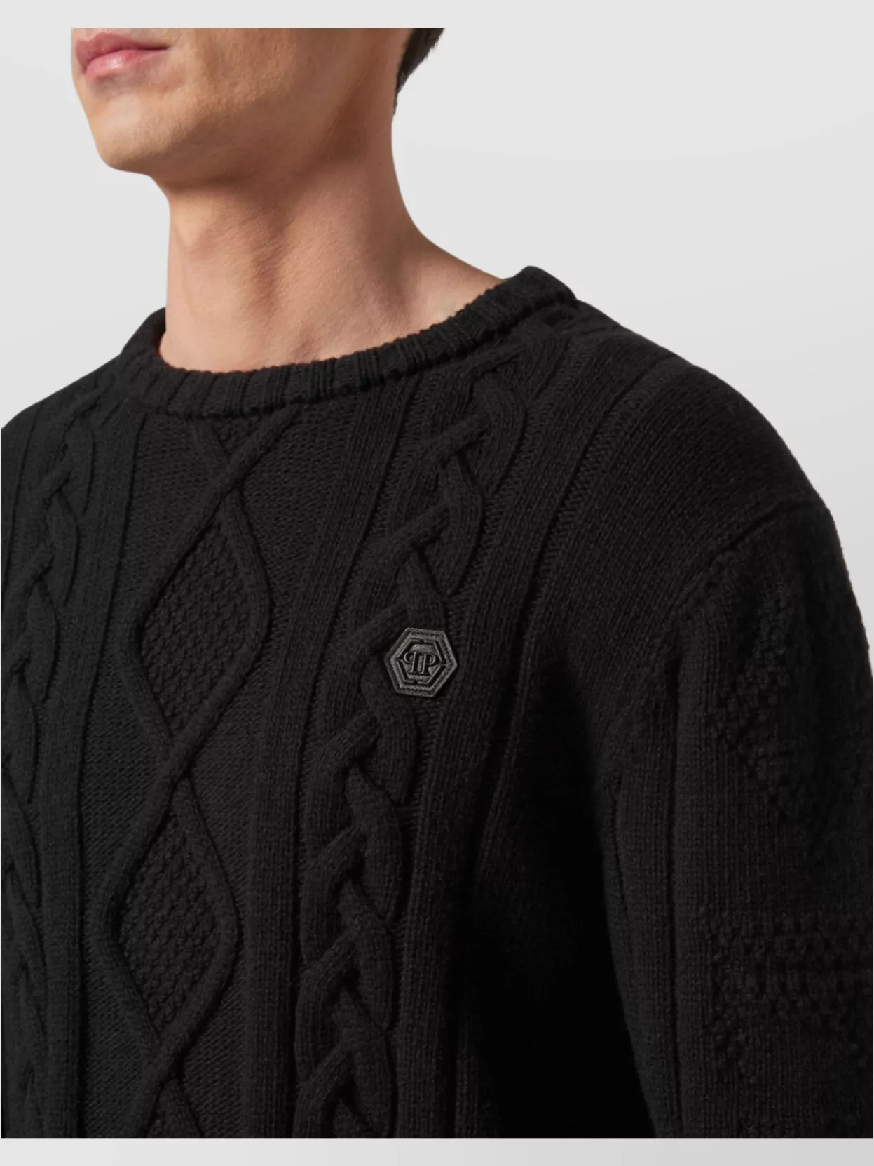 Philipp Plein Cable Knit Distressed Sweater