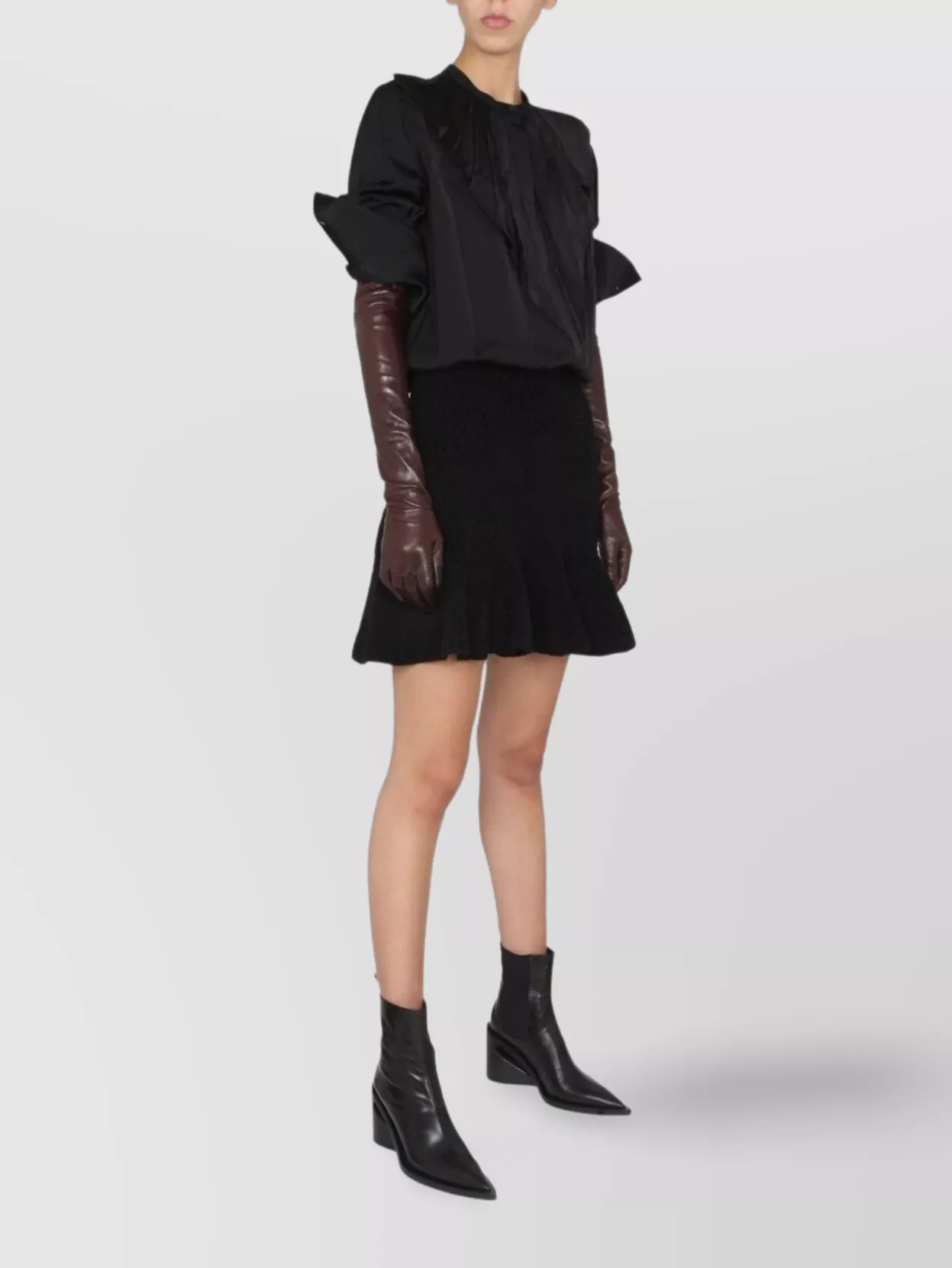 Shop Jil Sander Ruffled Pleated Satin Shirt With Buttoned Cuffs