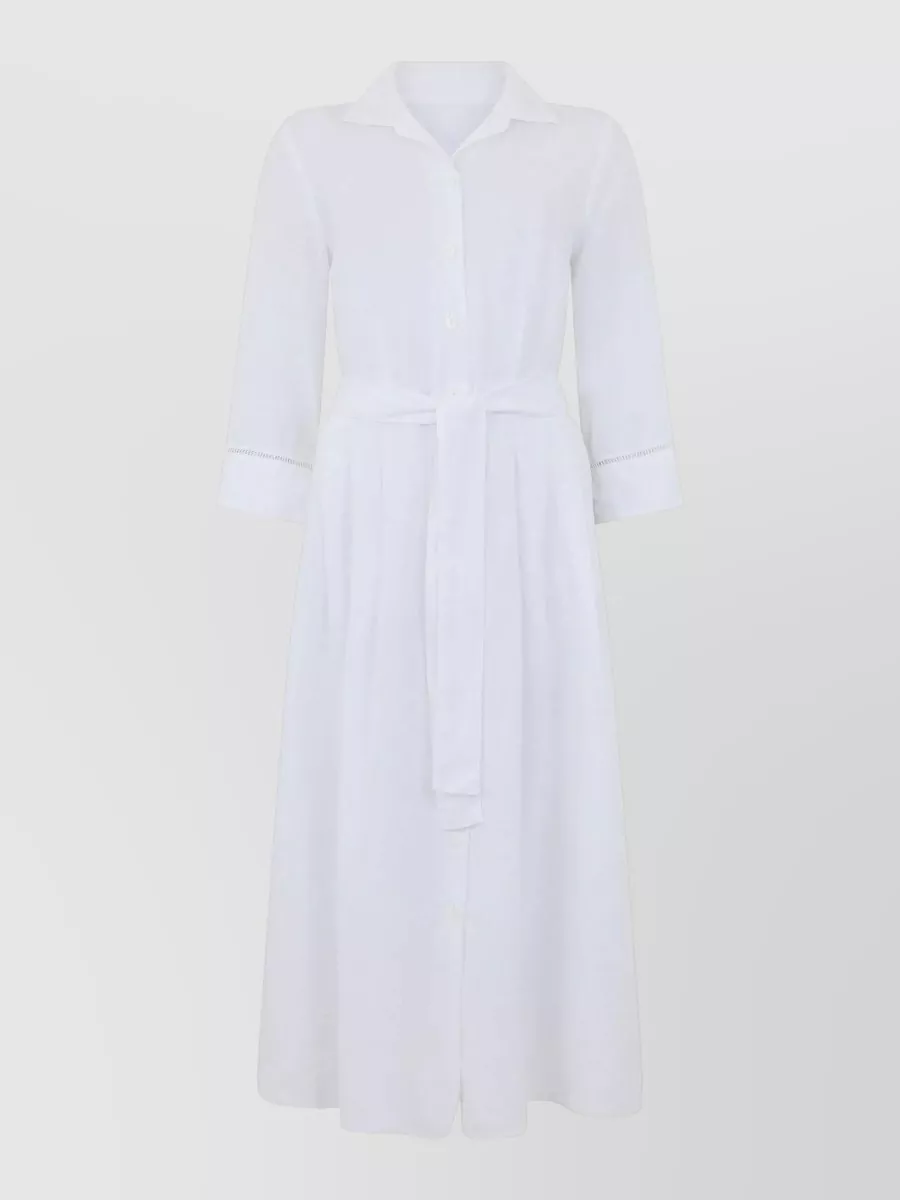 120% Lino Linen belted short-sleeve midi dress