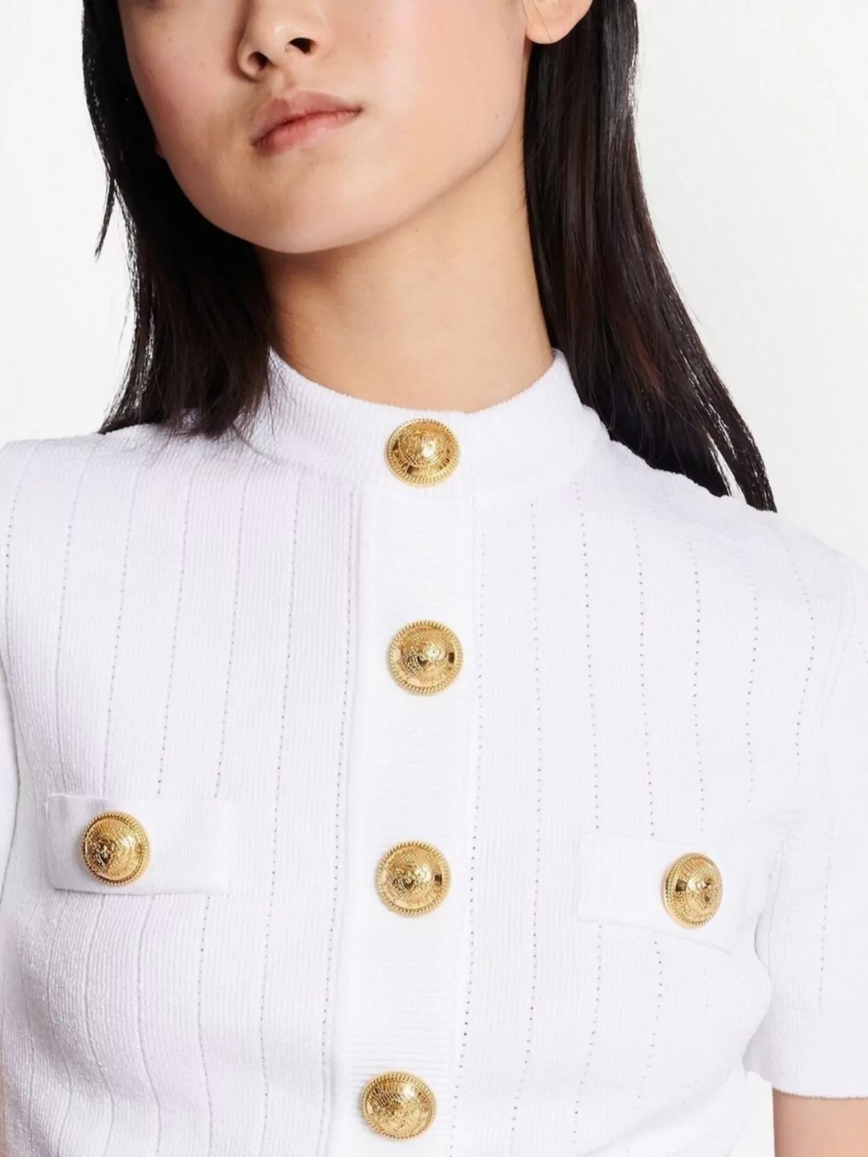 Balmain Round Neckline Short Sleeve Knit Cardigan