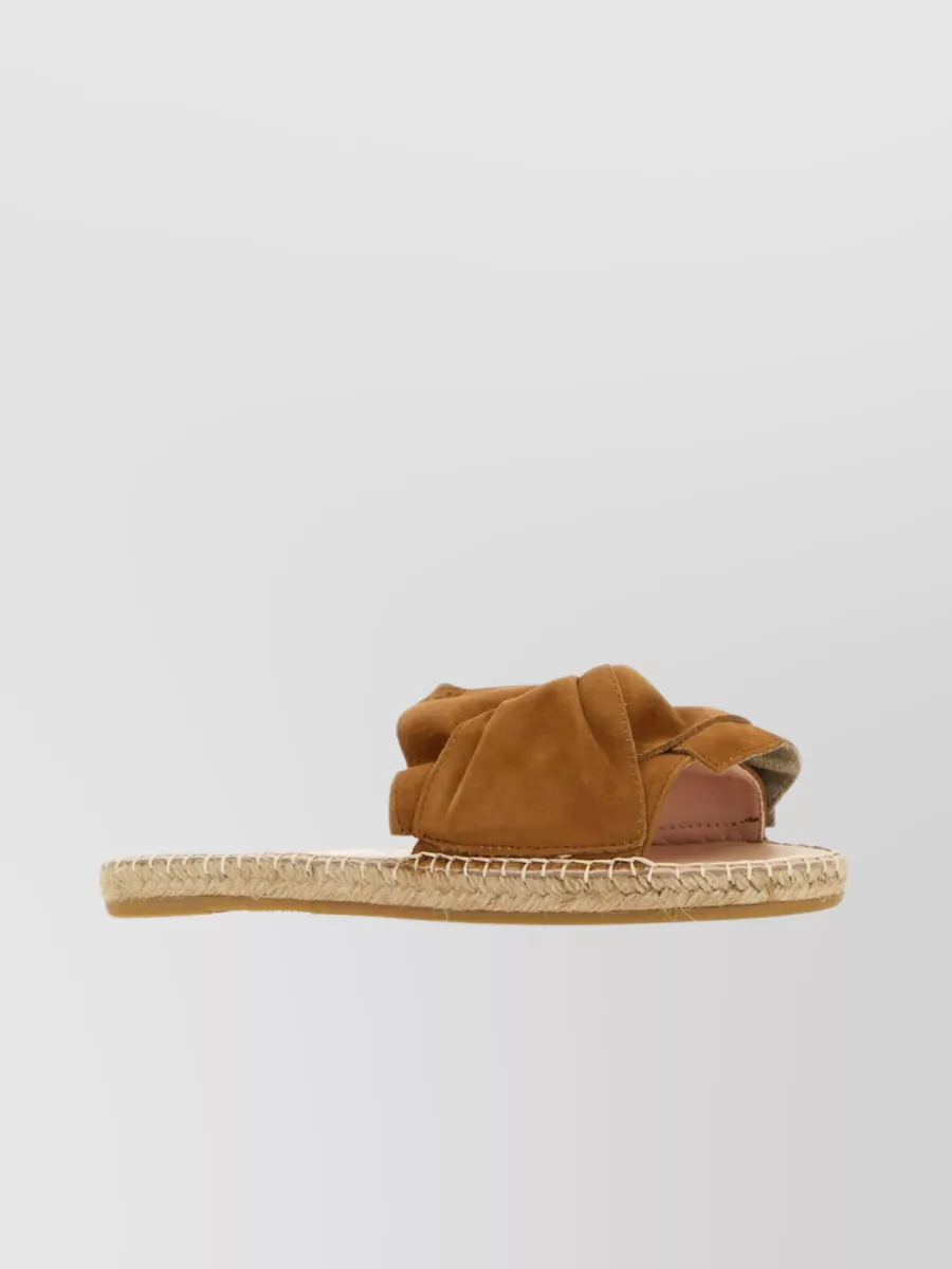 Shop Manebi Suede Bow Sandals With Jute Sole In Brown