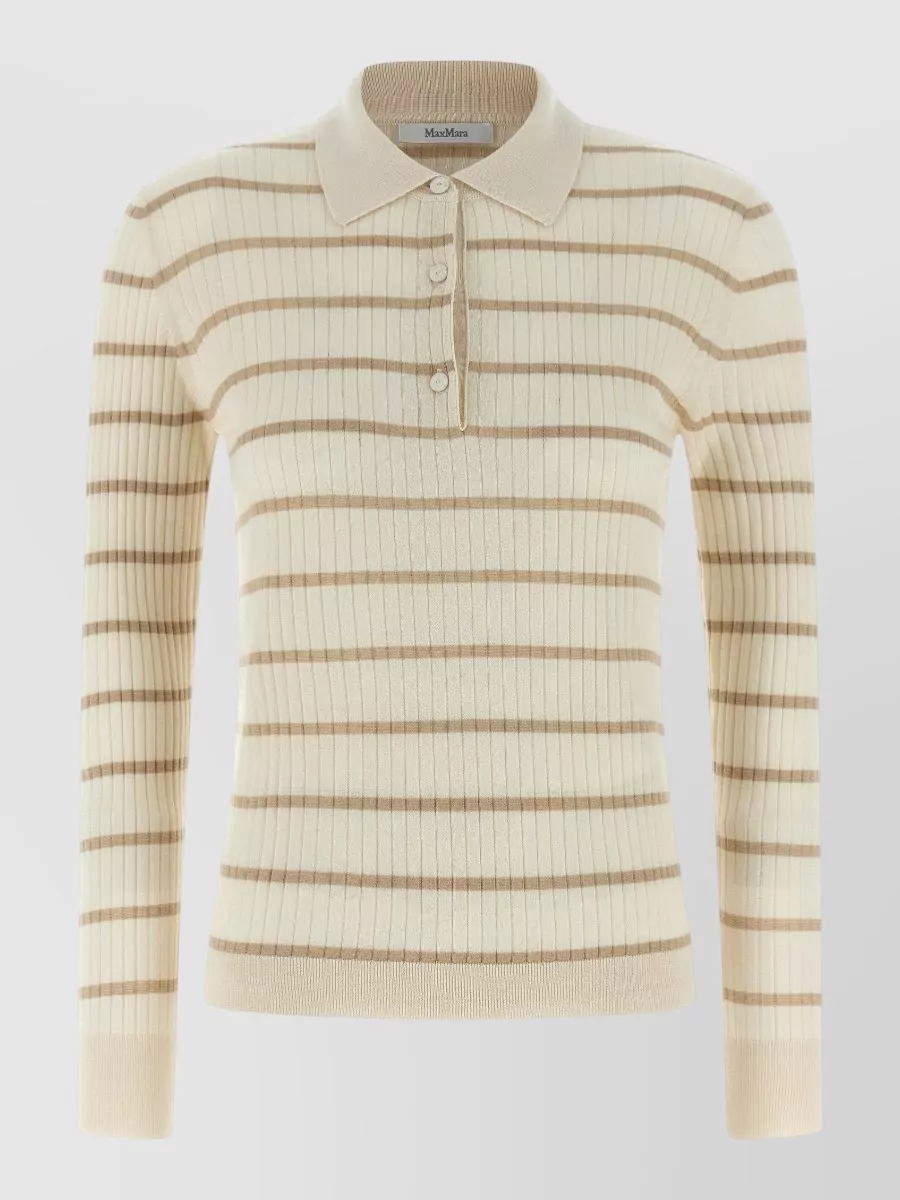 Max Mara ribbed long-sleeve cashmere silk polo top
