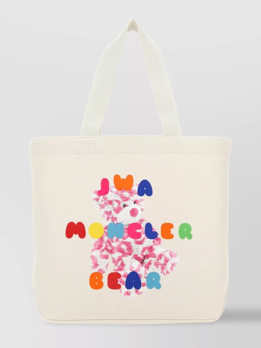 Moncler Genius Jw Anderson Tote Bag With Fabric Handles And Printed Design In White