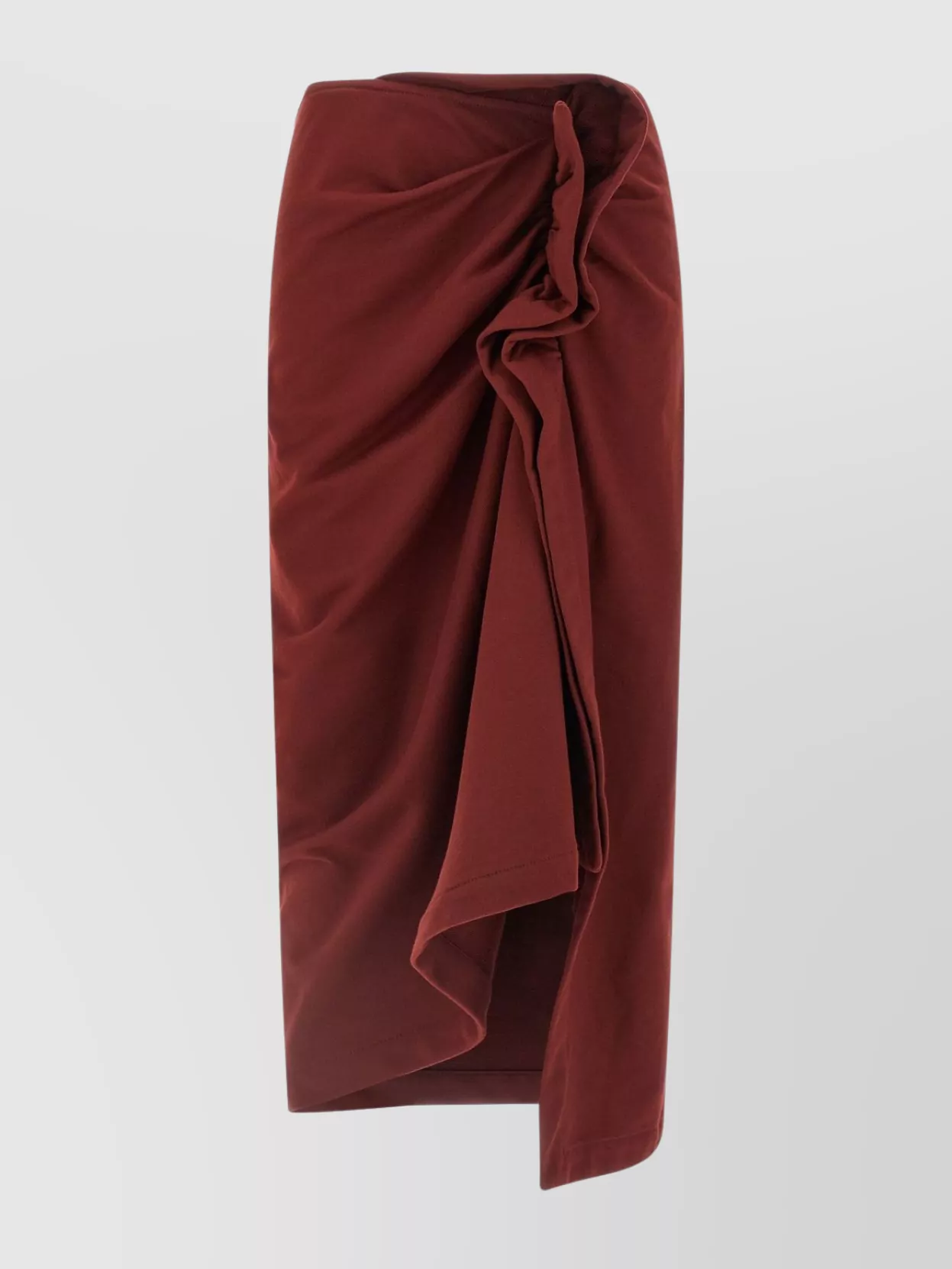 Dries Van Noten High Waist Midi Skirt With Ruffled Detail In Burgundy