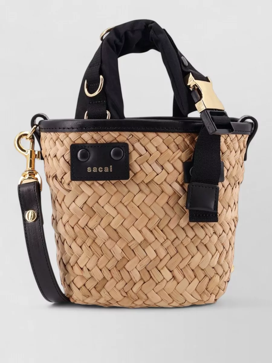 Sacai raffia and leather shoulder bag