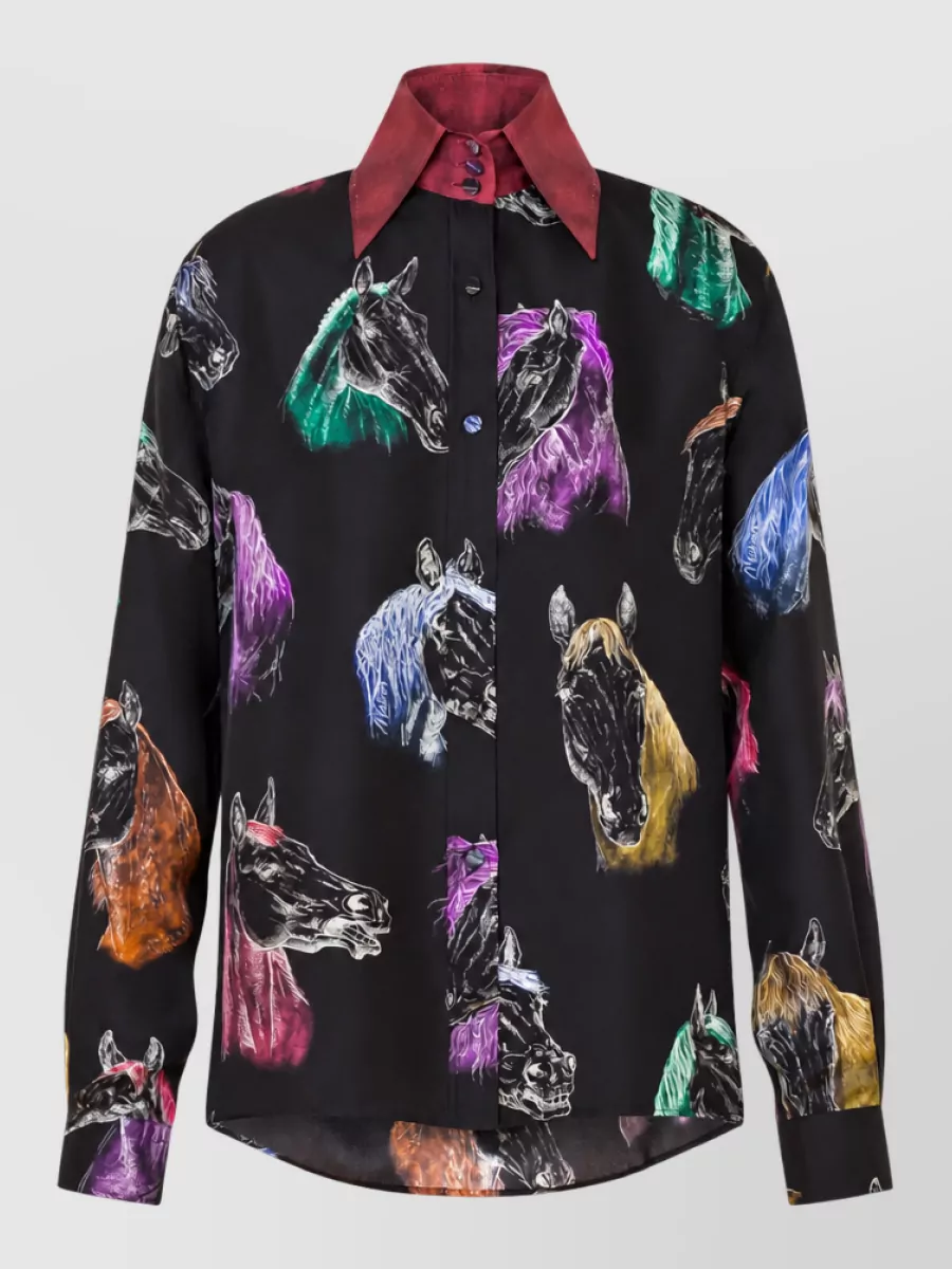 Moschino Silk horse print long-sleeve shirt