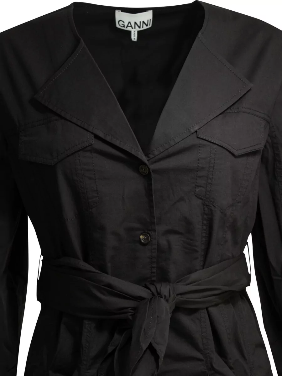 Ganni V-Neck Belted Short Shirt Dress