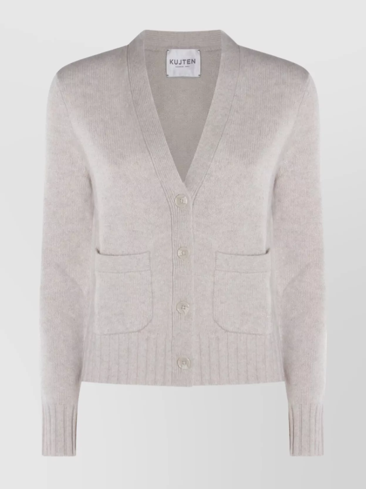 Kujten V-neck Knitwear With Ribbed Hem And Pockets In Neutral
