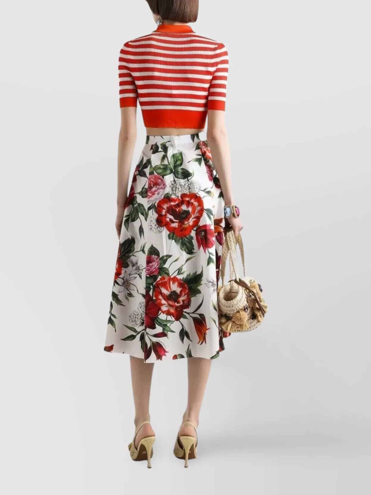 Dolce & Gabbana Multicolor Midi Skirt With All-over Floral Print And Rear Zip Closure In Cotton Woman