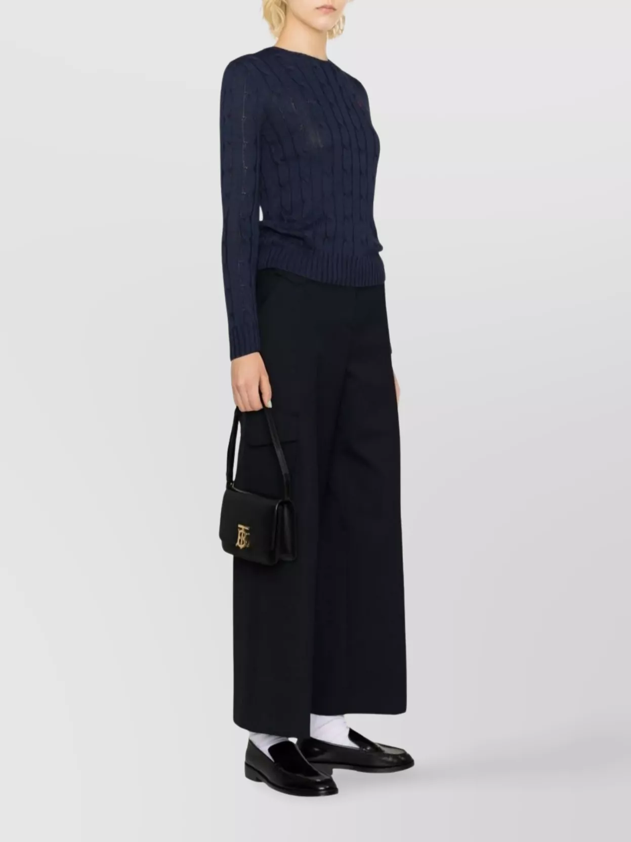 Ralph Lauren Crew Neck Cable-knit Cotton Jumper In Blue