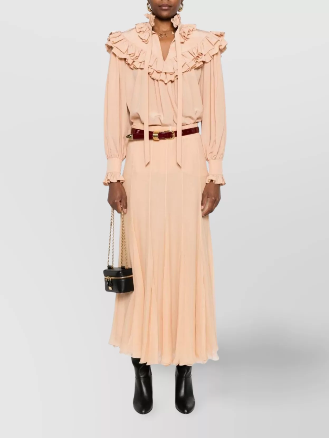 Chloé Long Pleated Silk Skirt With Ruffled Hem