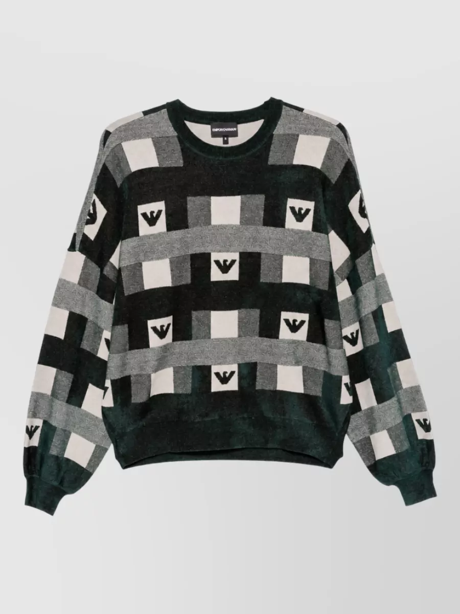 Emporio Armani Checked logo-intarsia crew-neck sweatshirt