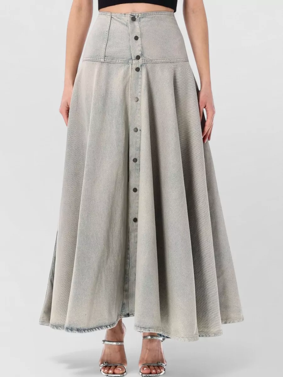 Haikure Denim High-Rise Flared Midi Skirt