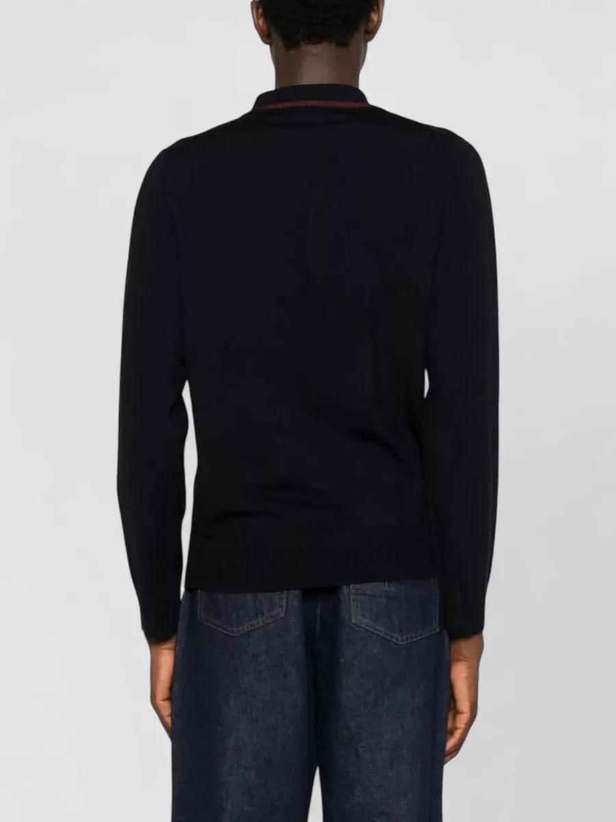 Paul Smith Merino Wool Ribbed Knit Polo Shirt