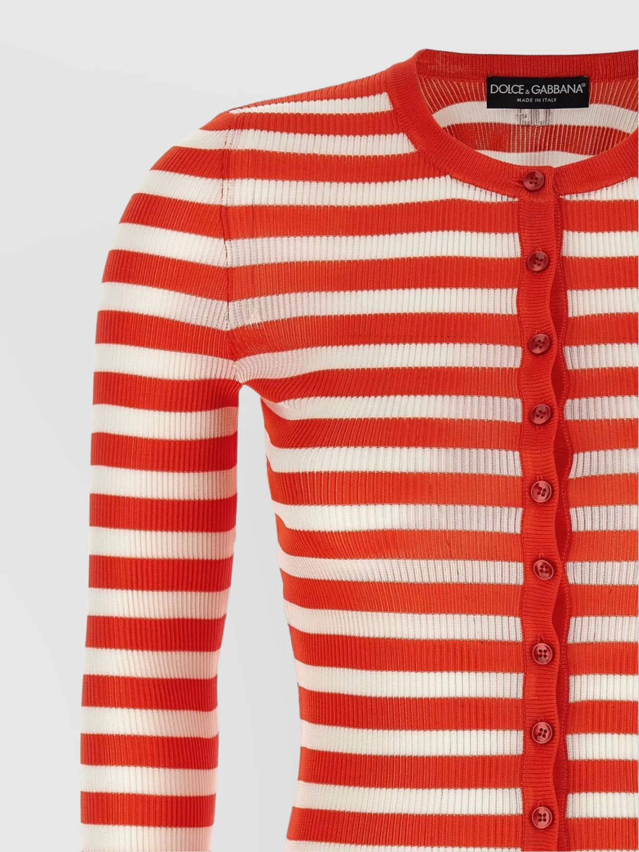 Dolce&Gabbana Striped Crew Neck Ribbed Knit Cardigan