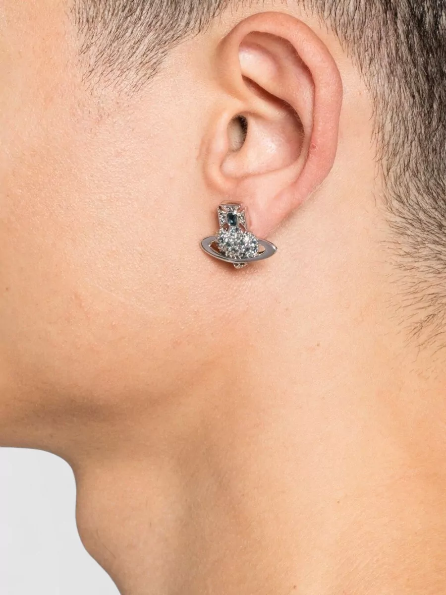 Vivienne Westwood Orb Stud Earrings Silver Tone Cross