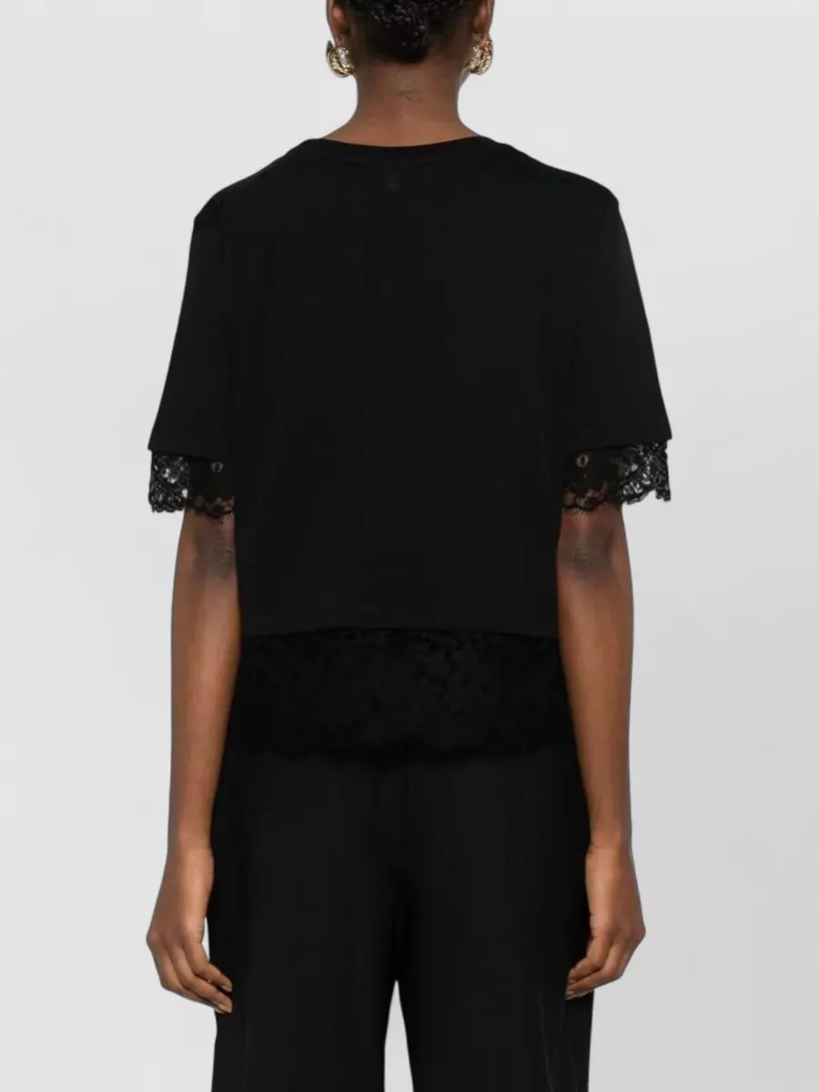 Alexander Mcqueen Lace Trim Round Neck Short Sleeve Top