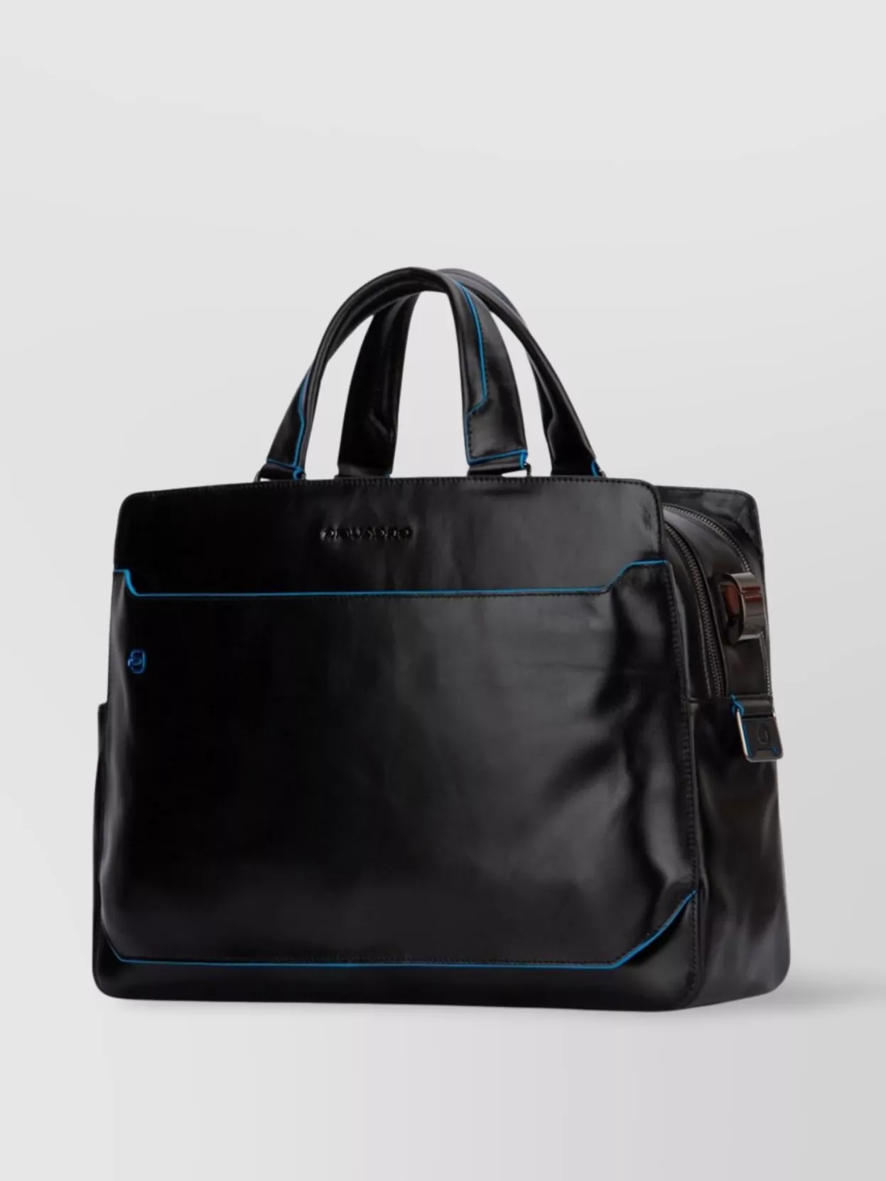 Piquadro Leather Laptop Bag With Handles And Compartments In Silver