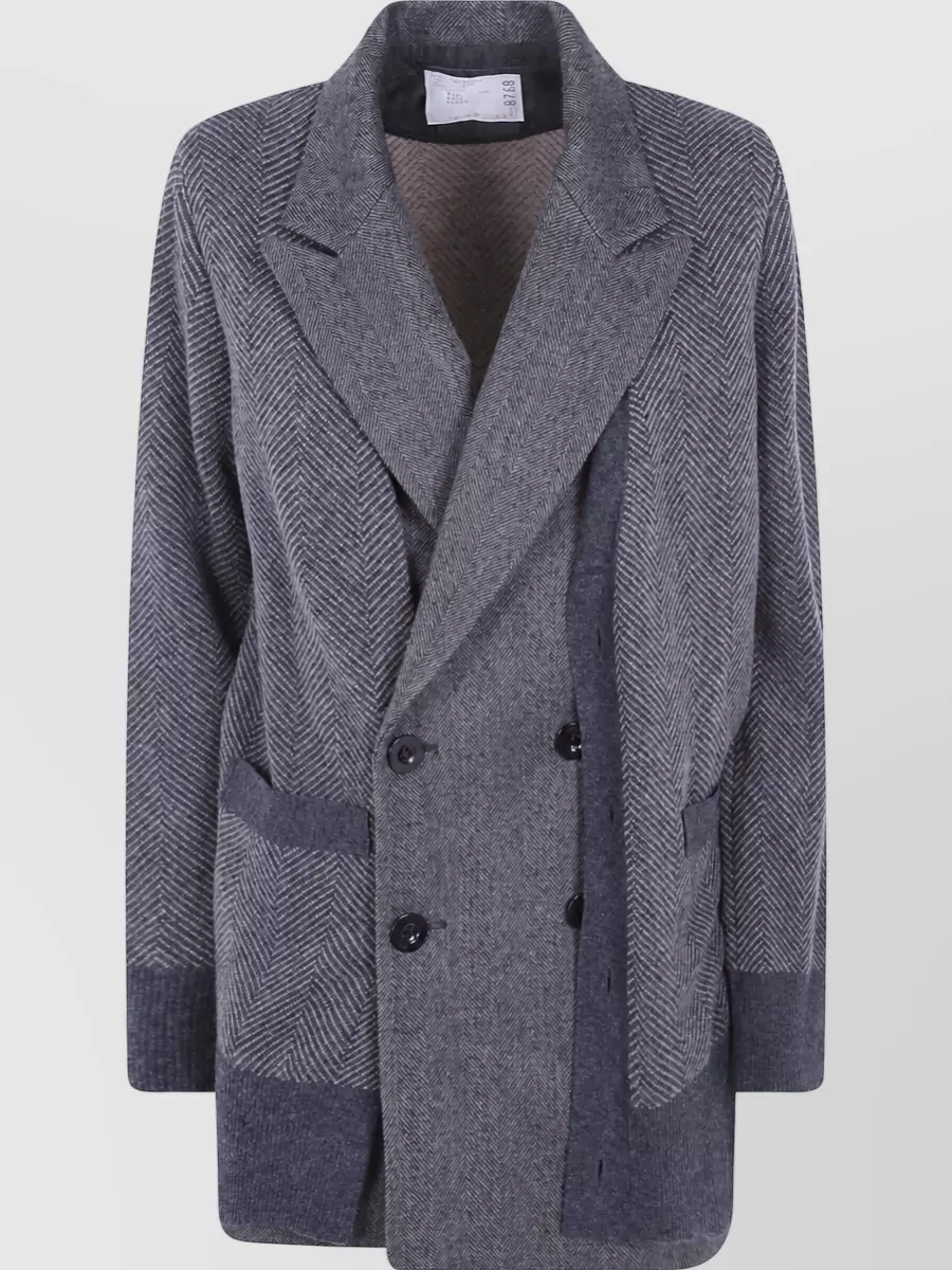 Sacai Wool herringbone knit cardigan blazer