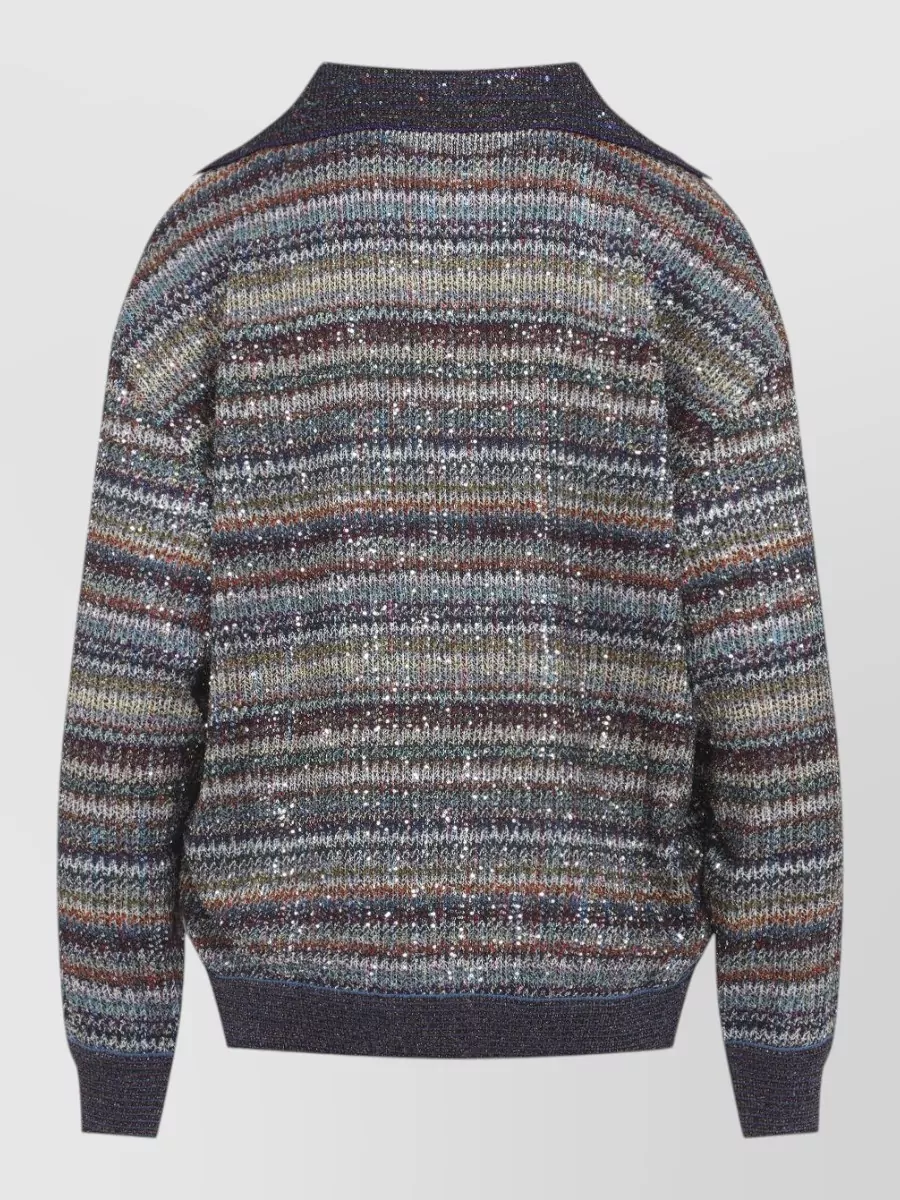 Missoni Metallic Striped Long-Sleeve Polo Jumper