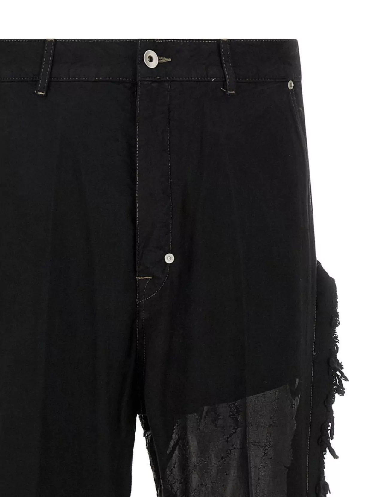 Rick Owens Wide Leg Trousers Featuring Frayed Edges In Black