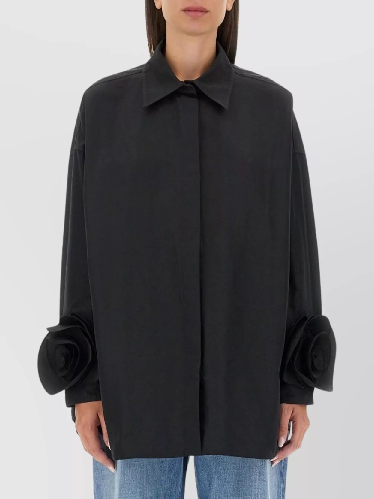 Valentino Oversized Floral Embellished Collared Neck Jacket