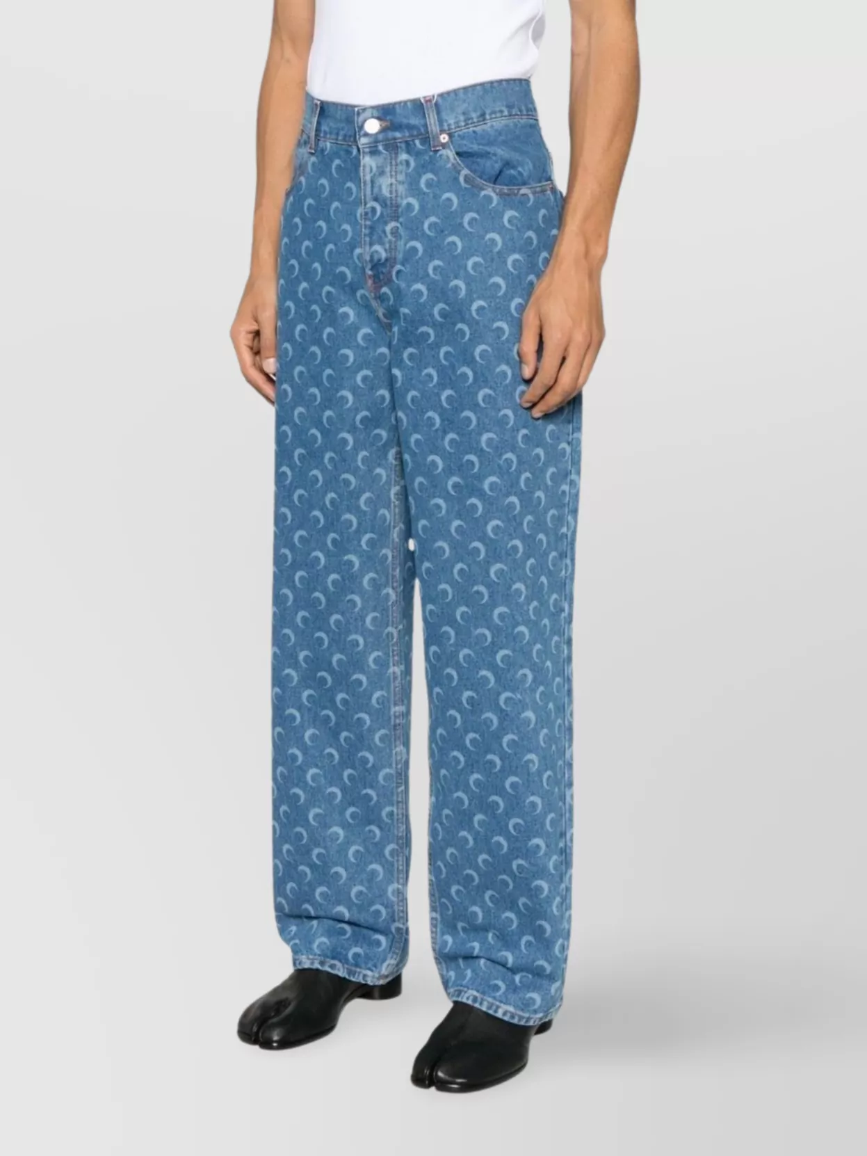 MARINE SERRE MOON DENIM BAGGY JEANS WITH ALL-OVER PRINT