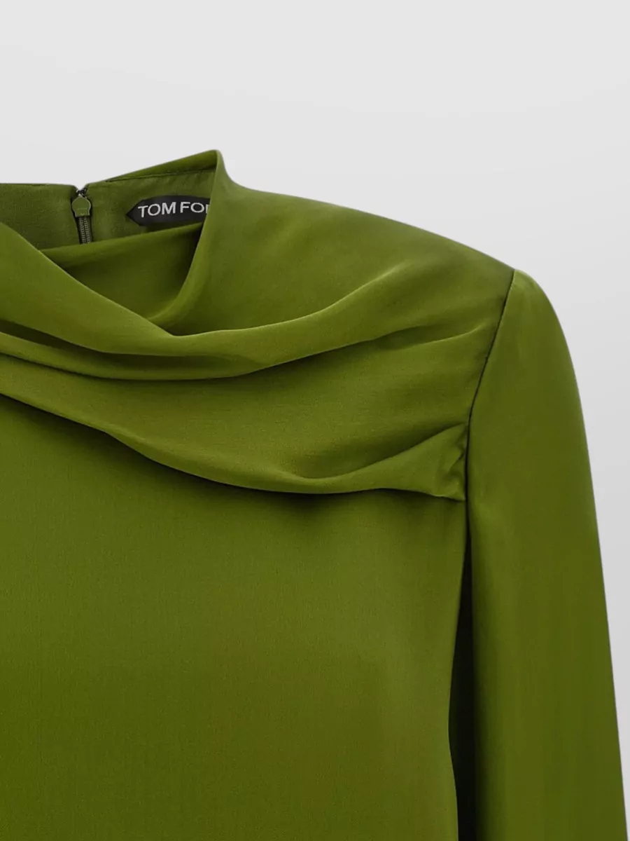 Tom Ford Silk Draped Asymmetric Neck Long-Sleeve Blouse