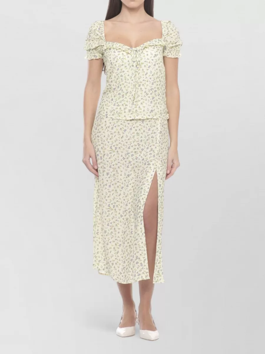 Mar De Margaritas Floral-Print V-Neck Short-Sleeve Midi Dress