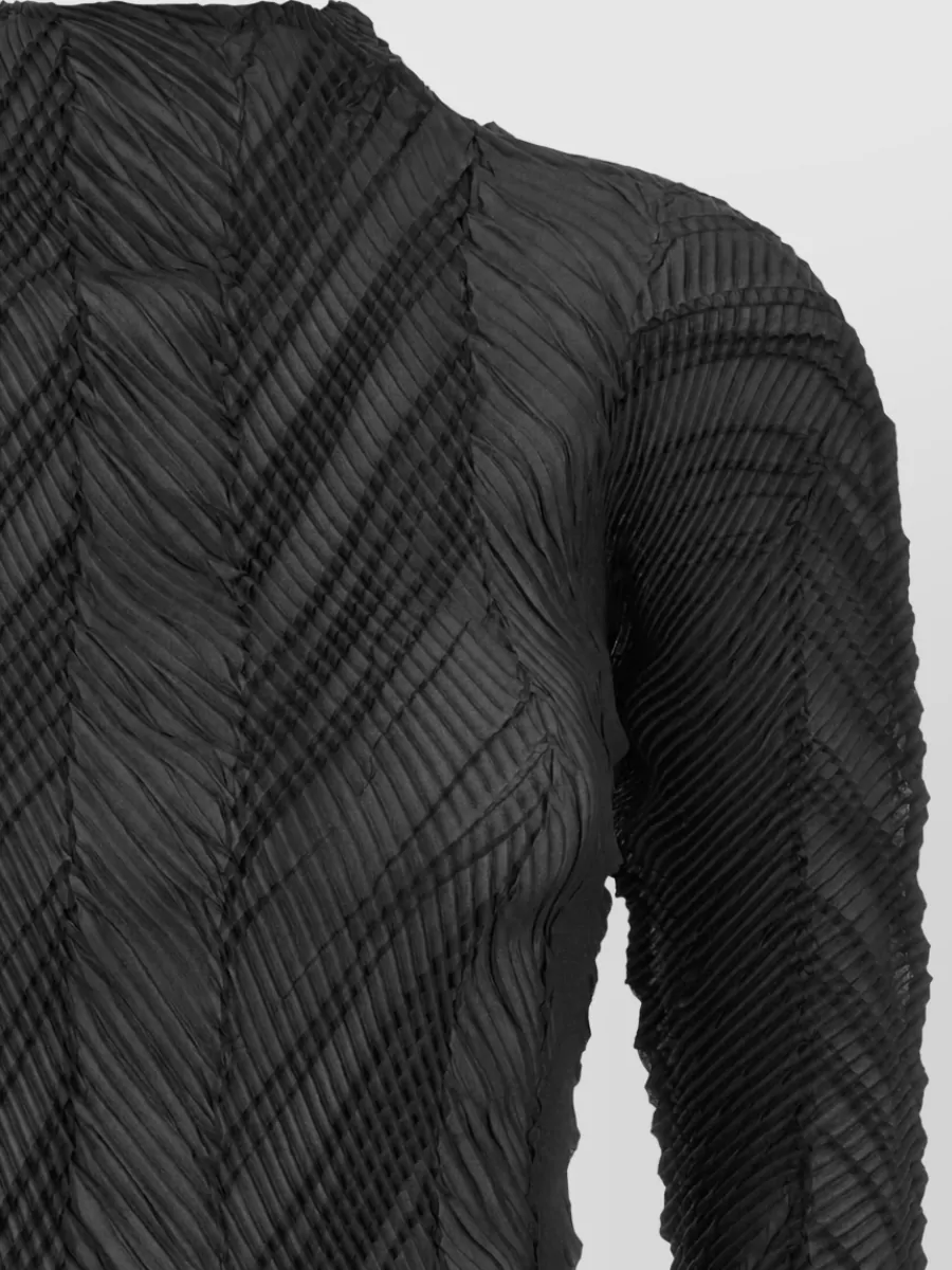 Issey Miyake Pleated High Neck Long Sleeve Top