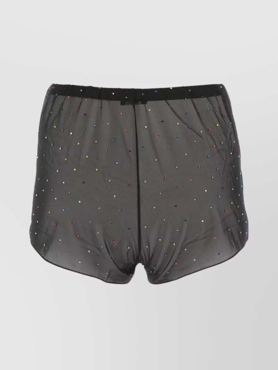 Shop Oseree Sheer Mesh Shorts Adorned With Rhinestones In Grey