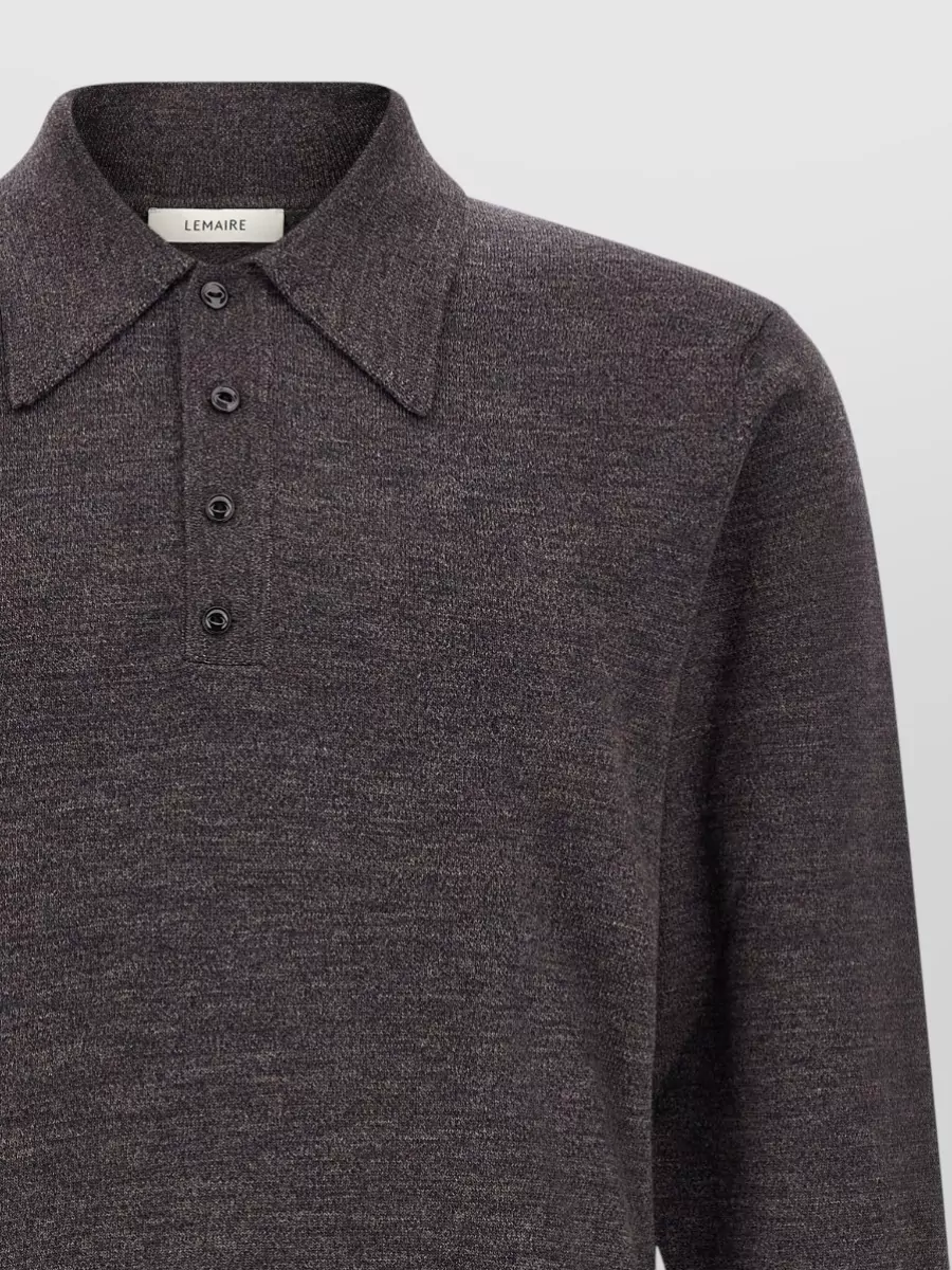Lemaire Wool Long-Sleeve Knitted Polo Sweater
